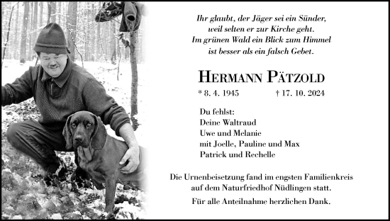 Anzeige von Hermann Pätzold von MGO