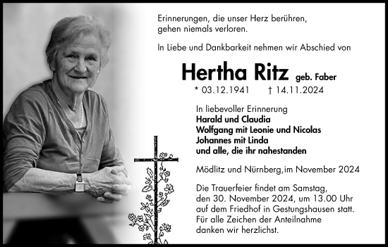 Anzeige von Hertha Ritz von MGO