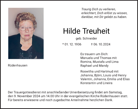 Anzeige von Hilde Treuheit Treuheit von MGO