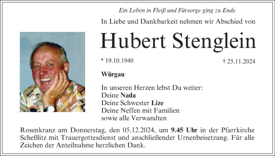 Anzeige von Hubert Stenglein von MGO