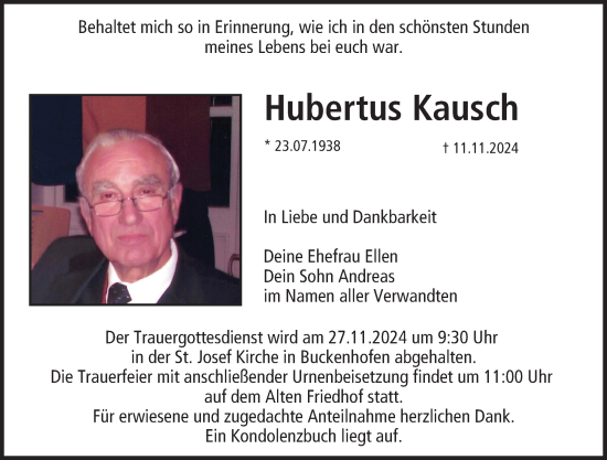 Anzeige von Hubertus Kausch von MGO