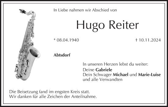 Anzeige von Hugo Reiter von MGO