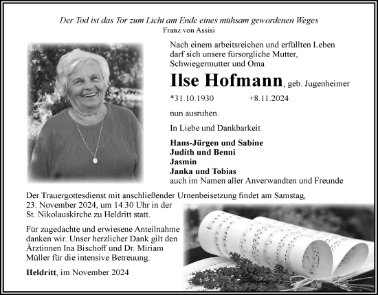 Anzeige von Ilse Hofmann von MGO