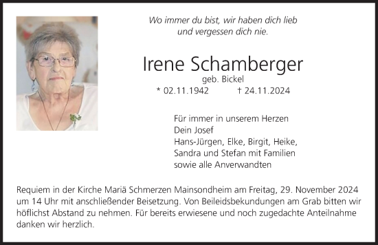 Anzeige von Irene Schamberger von MGO