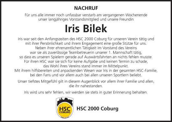 Anzeige von Iris Bilek von MGO