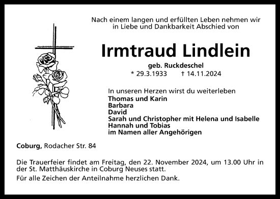 Anzeige von Irmtraud Lindlein von MGO