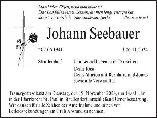 Anzeige von Johann Seebauer von MGO