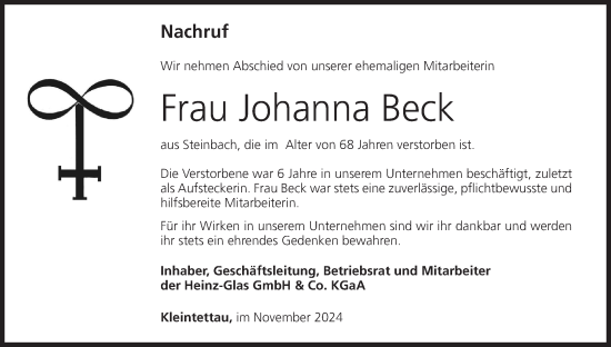 Anzeige von Johanna Beck von MGO