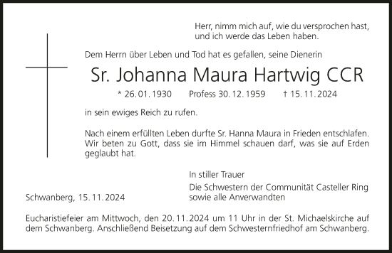 Anzeige von Johanna Maura Hartwig von MGO