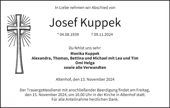 Anzeige von Josef Kuppek von MGO