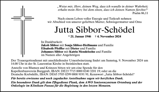 Anzeige von Jutta Sibbor-Schödel von MGO