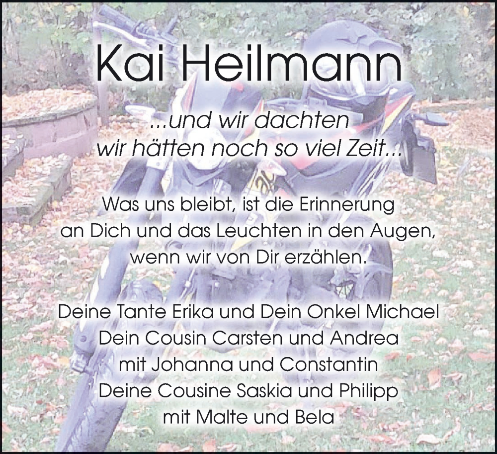  Traueranzeige für Kai Heilmann vom 09.11.2024 aus MGO