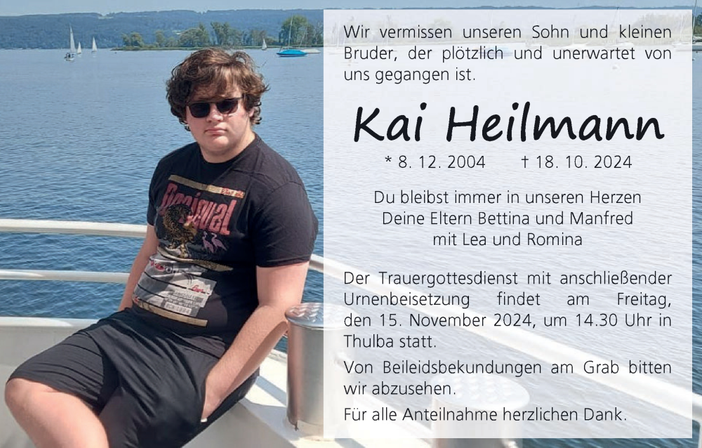  Traueranzeige für Kai Heilmann vom 09.11.2024 aus MGO