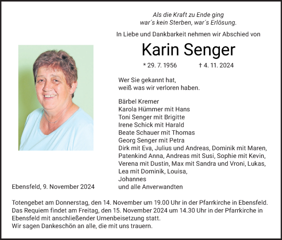 Anzeige von Karin Senger von MGO