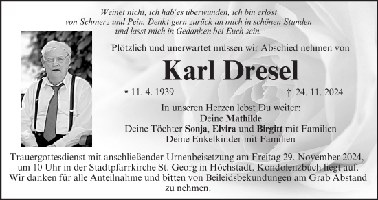 Anzeige von Karl Dresel von MGO