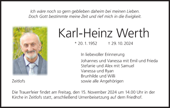 Anzeige von Karl-Heinz Werth von MGO