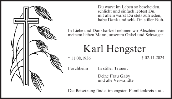 Anzeige von Karl Hengster von MGO