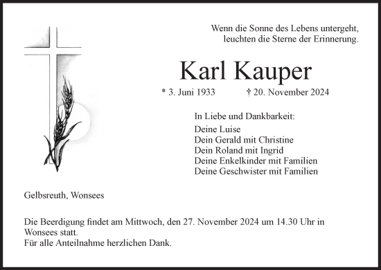 Anzeige von Karl Kauper von MGO