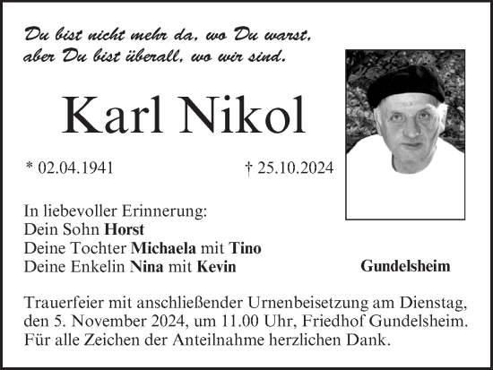 Anzeige von Karl Nikol von MGO