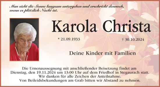 Anzeige von Karola Christa von MGO