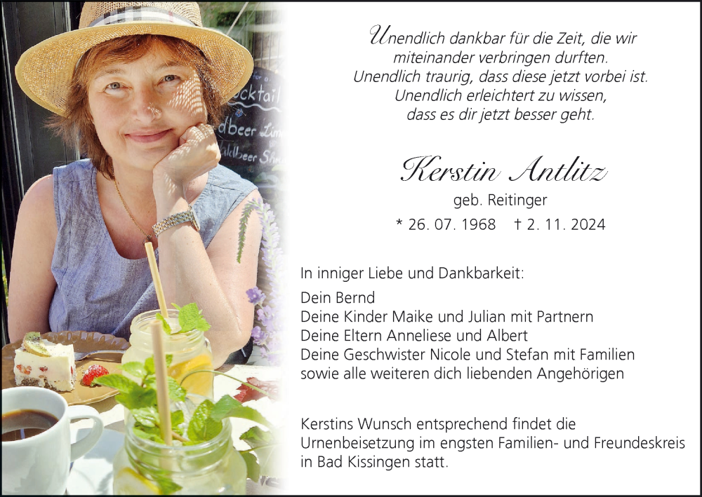  Traueranzeige für Kerstin Antlitz vom 09.11.2024 aus MGO