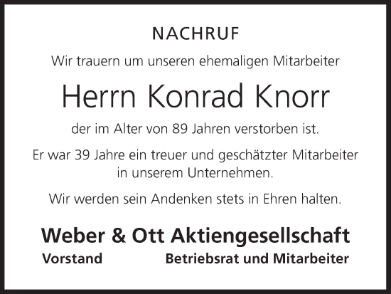 Anzeige von Konrad Knorr von MGO