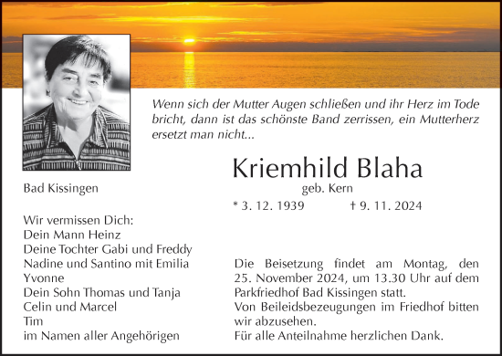 Anzeige von Kriemhild Blaha von MGO