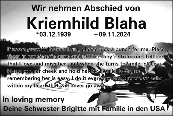 Anzeige von Kriemhild Blaha von MGO