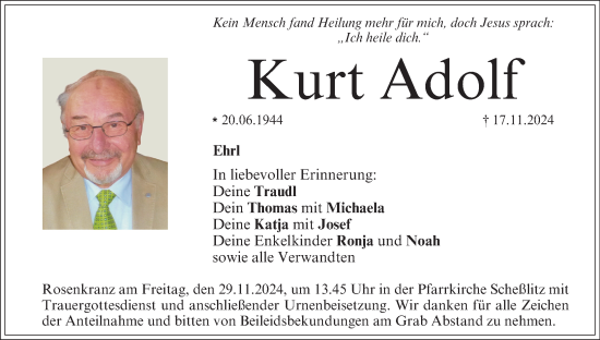 Anzeige von Kurt Adolf von MGO