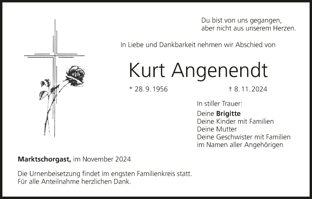  Traueranzeige für Kurt Angenendt vom 16.11.2024 aus MGO