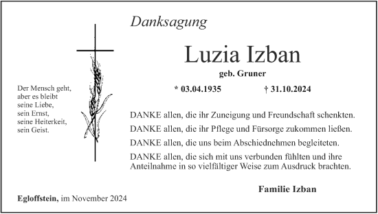 Anzeige von Luzia Izban von MGO