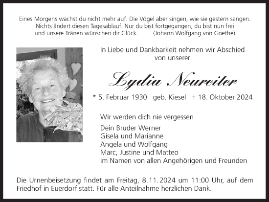 Anzeige von Lydia Neureiter von MGO