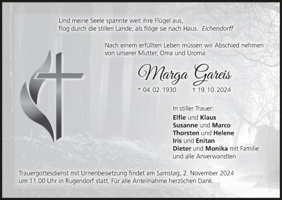 Anzeige von Marga Gareis von MGO