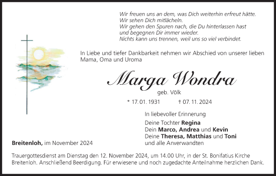 Anzeige von Marga Wondra von MGO