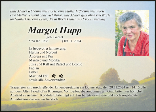 Anzeige von Margot Hupp von MGO