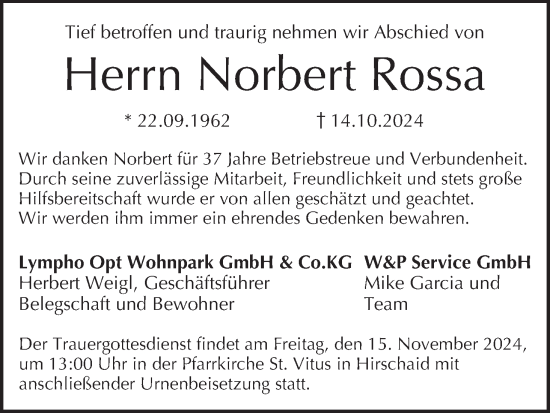 Anzeige von Norbert Rossa von MGO