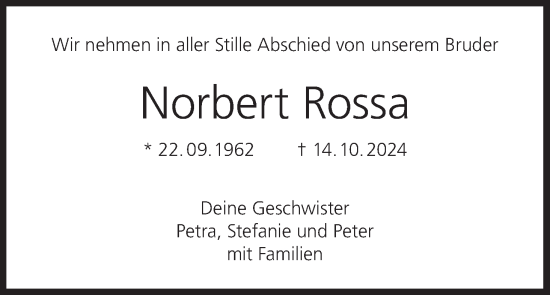 Anzeige von Norbert Rossa von MGO