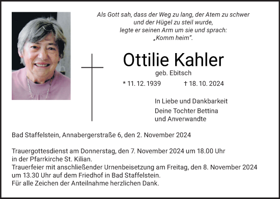 Anzeige von Ottilie Kahler von MGO