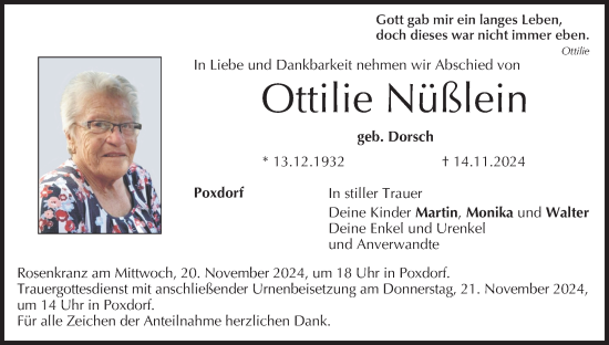 Anzeige von Ottilie Nüßlein von MGO