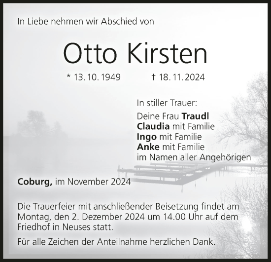 Anzeige von Otto Kirsten von MGO