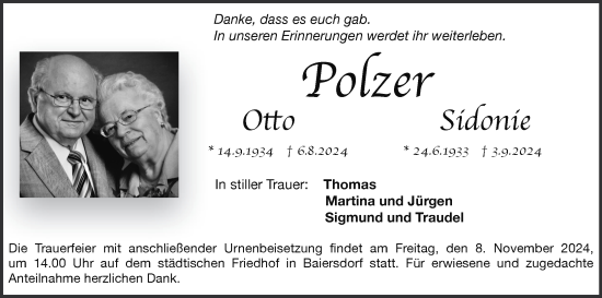 Anzeige von Otto und Sidonie Polzer von MGO