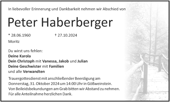 Anzeige von Peter Haberberger von MGO