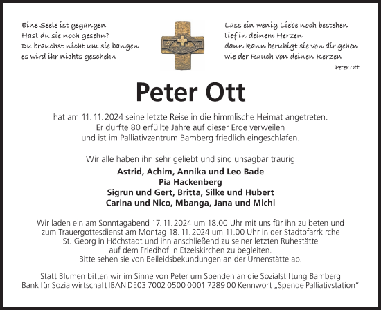 Anzeige von Peter Ott von MGO