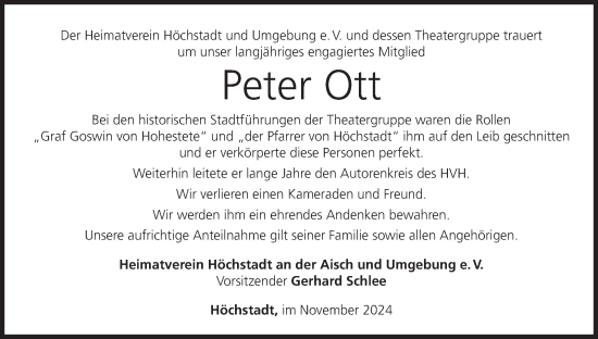 Anzeige von Peter Ott von MGO