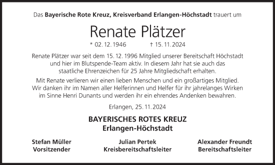 Anzeige von Renate Plätzer von MGO