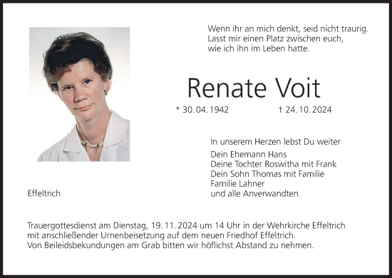 Anzeige von Renate Voit von MGO