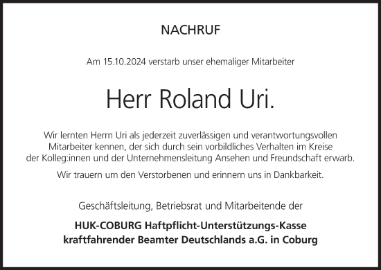 Anzeige von Roland Uri von MGO