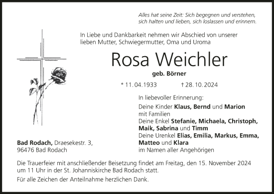 Anzeige von Rosa Weichler von MGO