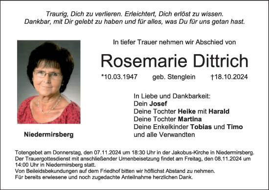 Anzeige von Rosemarie Dittrich von MGO