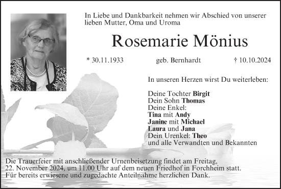 Anzeige von Rosemarie Mänius von MGO